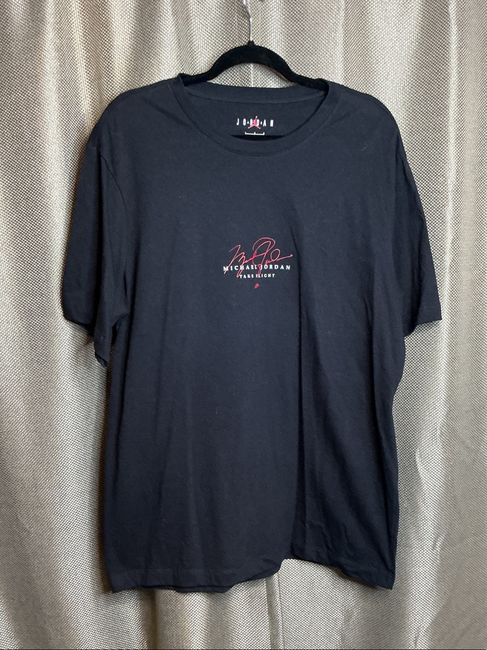 Jordan Black Short Sleeve Tee with Red Script Logo